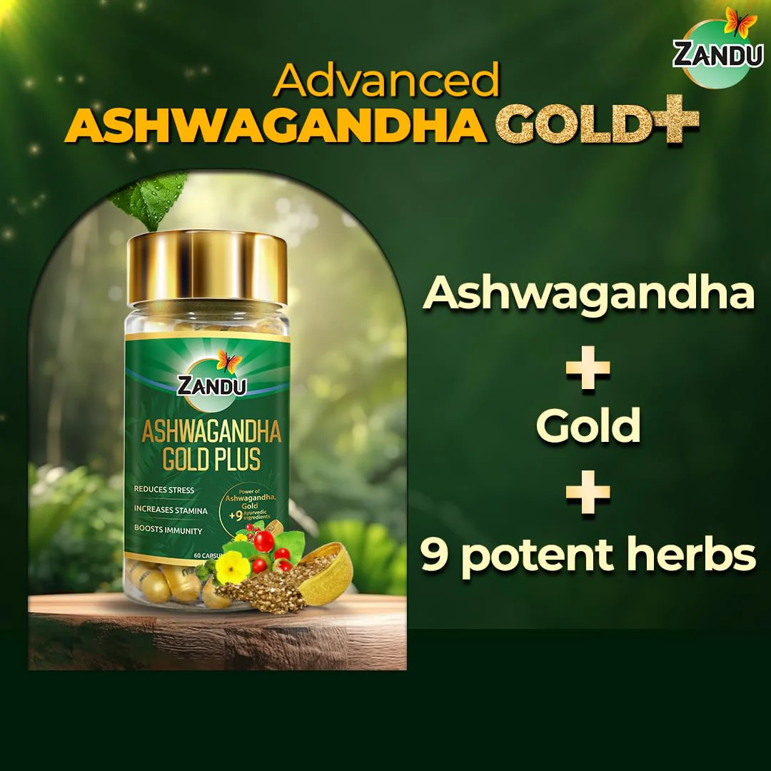 Zandu Ashwagandha Gold Plus Made With Gold, Ashwagandha, Safed Musli, Shilajit & Other Ayurvedic Ingredients, Helps To Boost Stamina, Strengthens Immunity | 60 Capsules 100gm 0.2lbs - Image 2