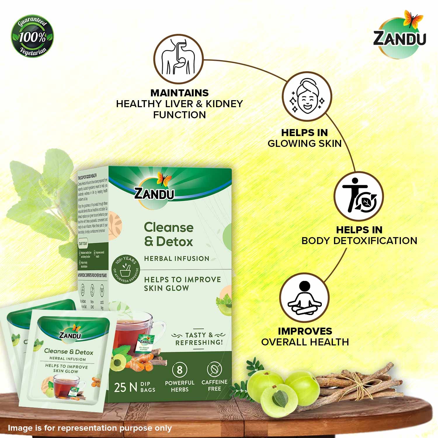 Zandu Cleanse & Detox Herbal Infusion Green Tea - 25 Tea Bags | Helps Improve Skin Glow & Detoxifies The Body - Enriched With 8 Powerful Herbs | Caffeine Free - Image 4