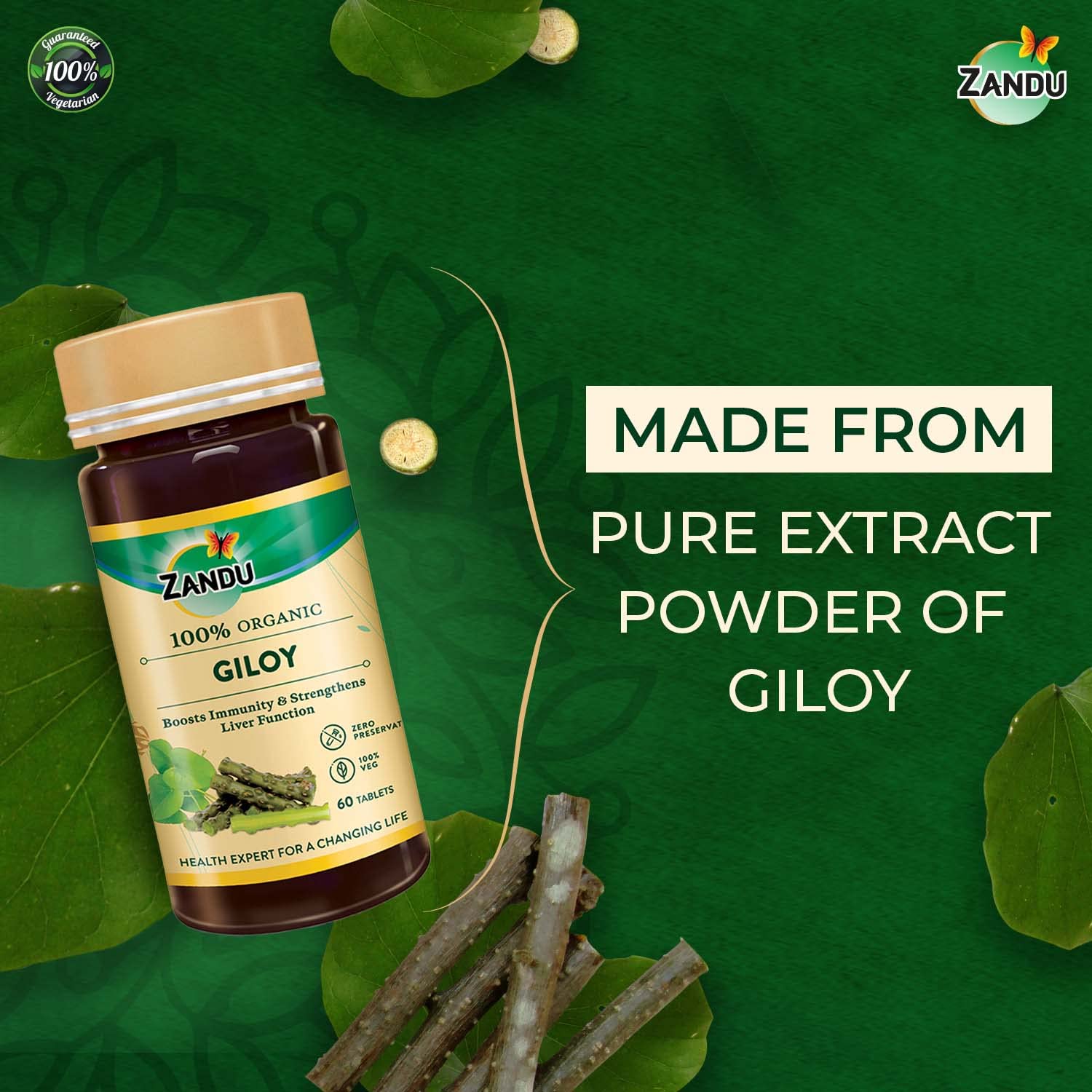 Zandu Giloy Tablets With 100% Pure Giloy Extract, Ayurvedic Immunity Booster, Protects Against Infections, Improves 100% Ayurvedic & Vegetarian | 60 Tablets 100gm 0.2lbs - Image 5