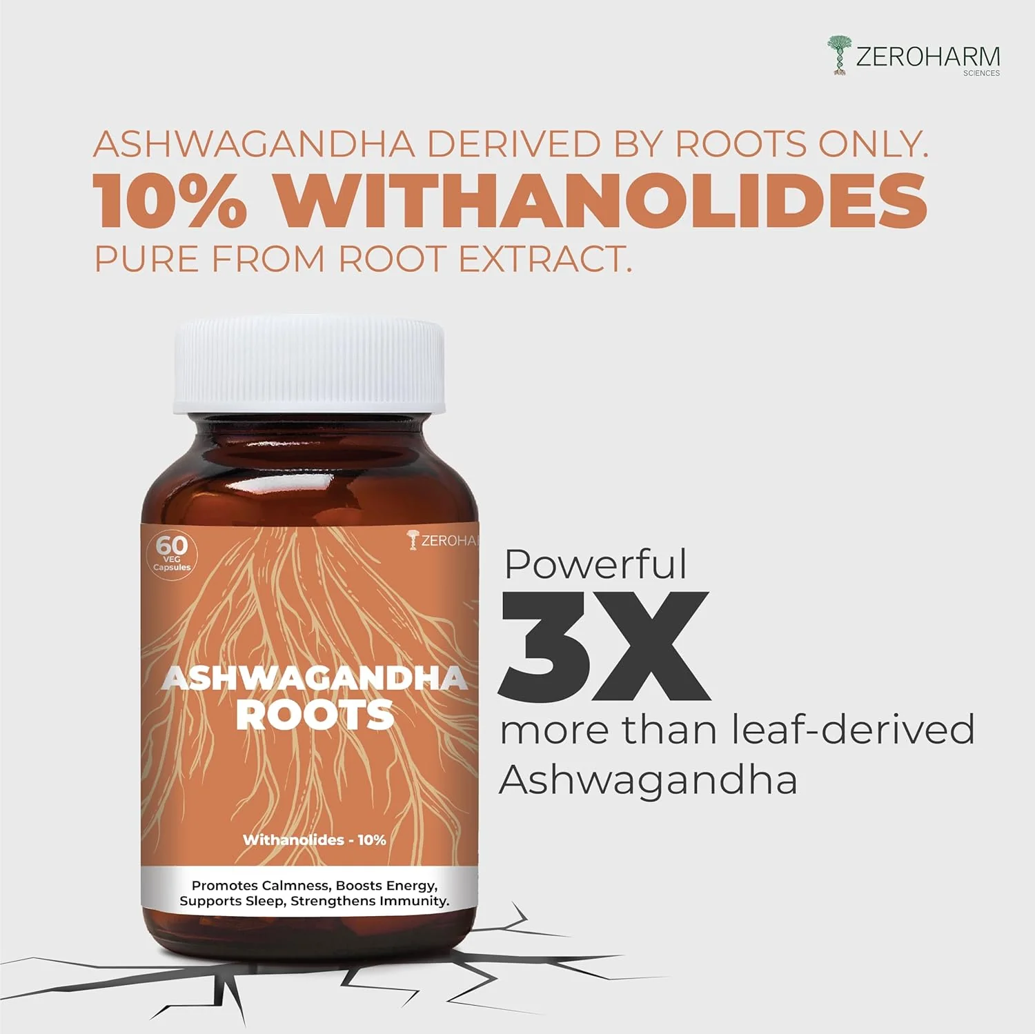 Zeroharm Ashwagandha Roots Extract Capsules 10% Withanolide Extract Concentration 500mg Ashwagandha Supplements Enhances Muscle Mass & Brain Function | 60 Veg Capsules 100gm 0.2lbs - Image 4