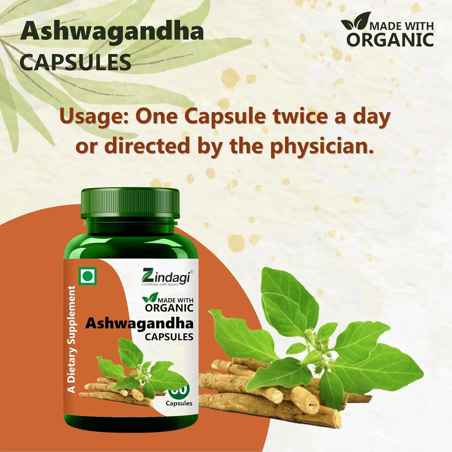 Zindagi Ashwagandha Extract Capsules Herbal Supplement Immunity Booster, Ayurvedic Supplement To Maintain Healthy Body | 60 Capsules, 100gm 0.2lbs - Image 3