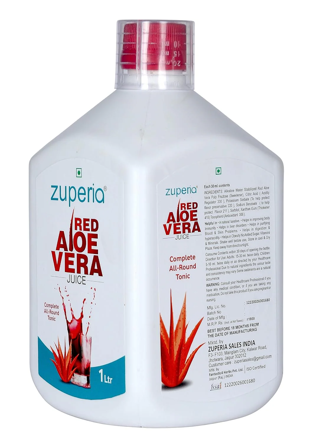 Zuperia Red Aloevera Juice Immunity Booster, Helps In Purifying Blood & Skin Problems | Helps In Digestion & Hyper Acidity, No Added Sugar | 1 Litre 2.2lbs - Image 2